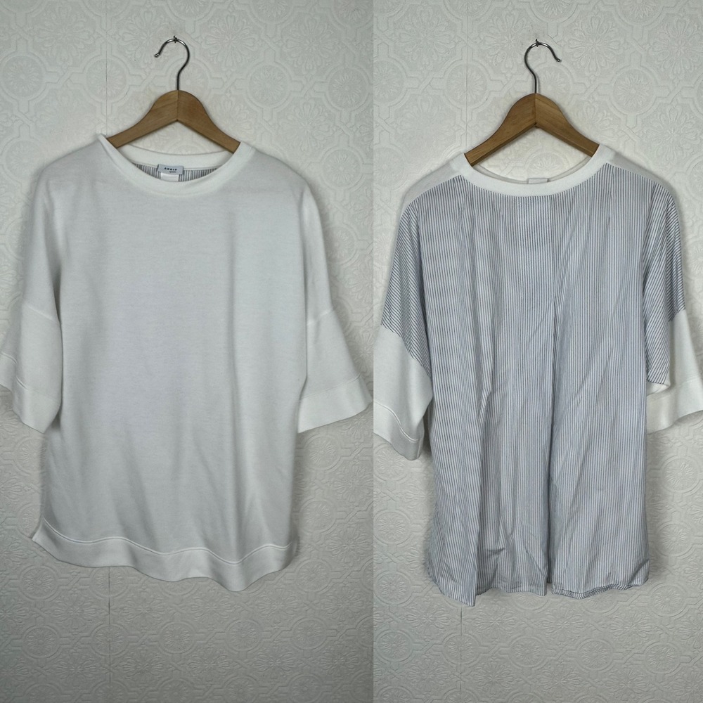 Akris Punto Mixed Media Striped Back Jersey Top US 12 White Contemporary